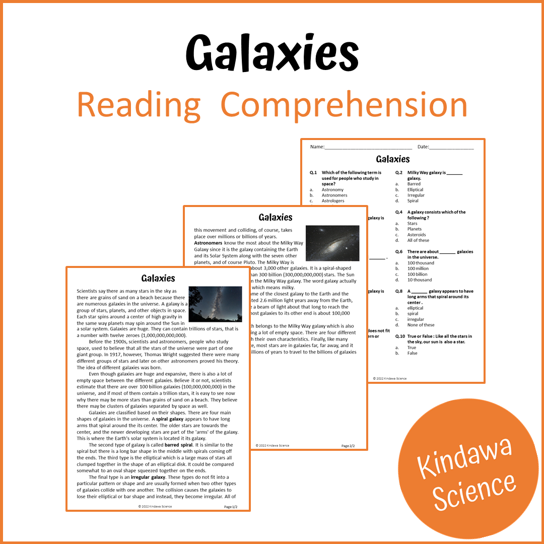 Galaxies Reading Comprehension Passage and Questions | Printable PDF