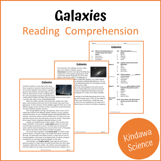 Galaxies Reading Comprehension Passage and Questions | Printable PDF