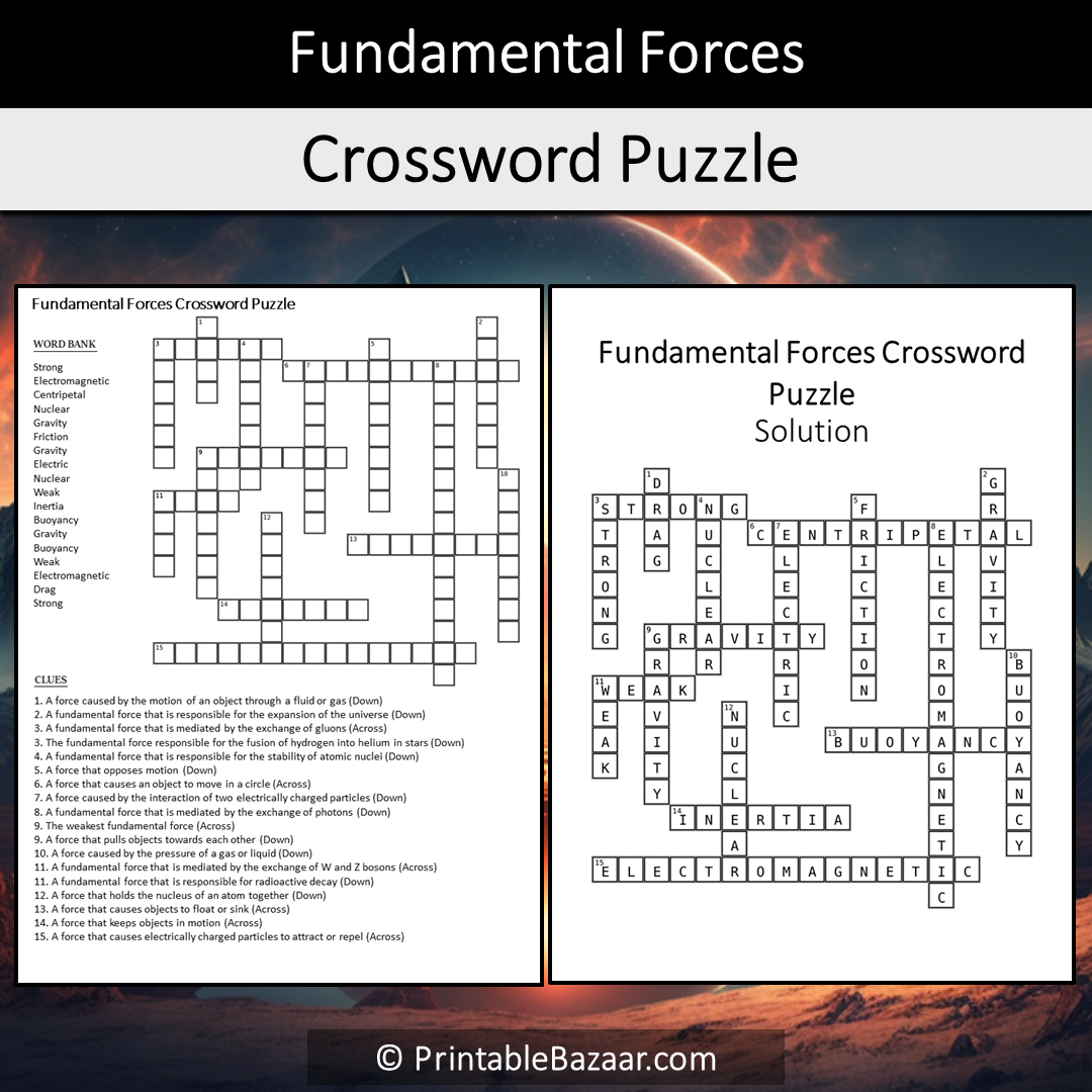 Fundamental Forces Crossword Puzzle Worksheet Activity Printable PDF