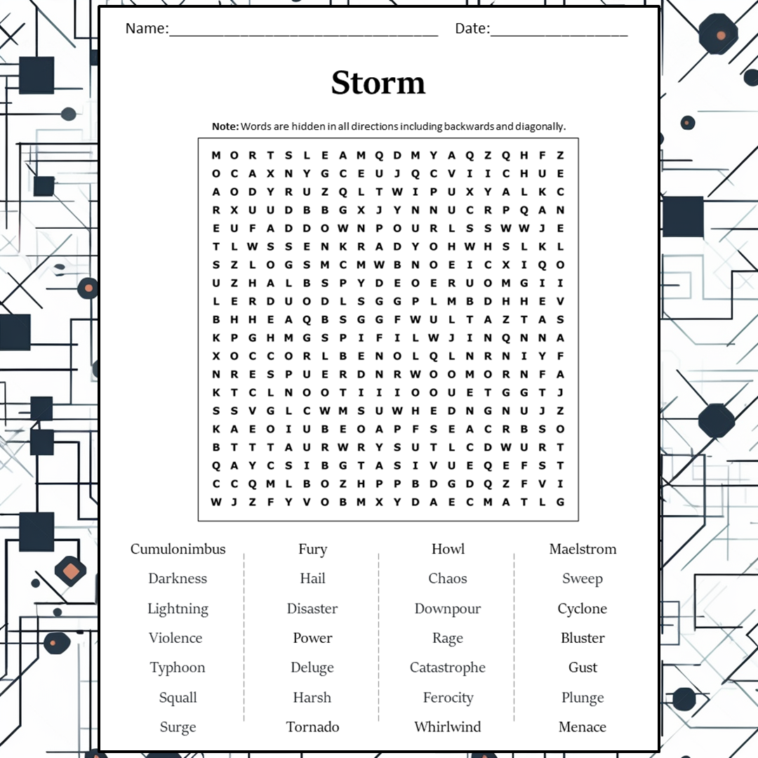 Storm Word Search Puzzle Worksheet Activity PDF