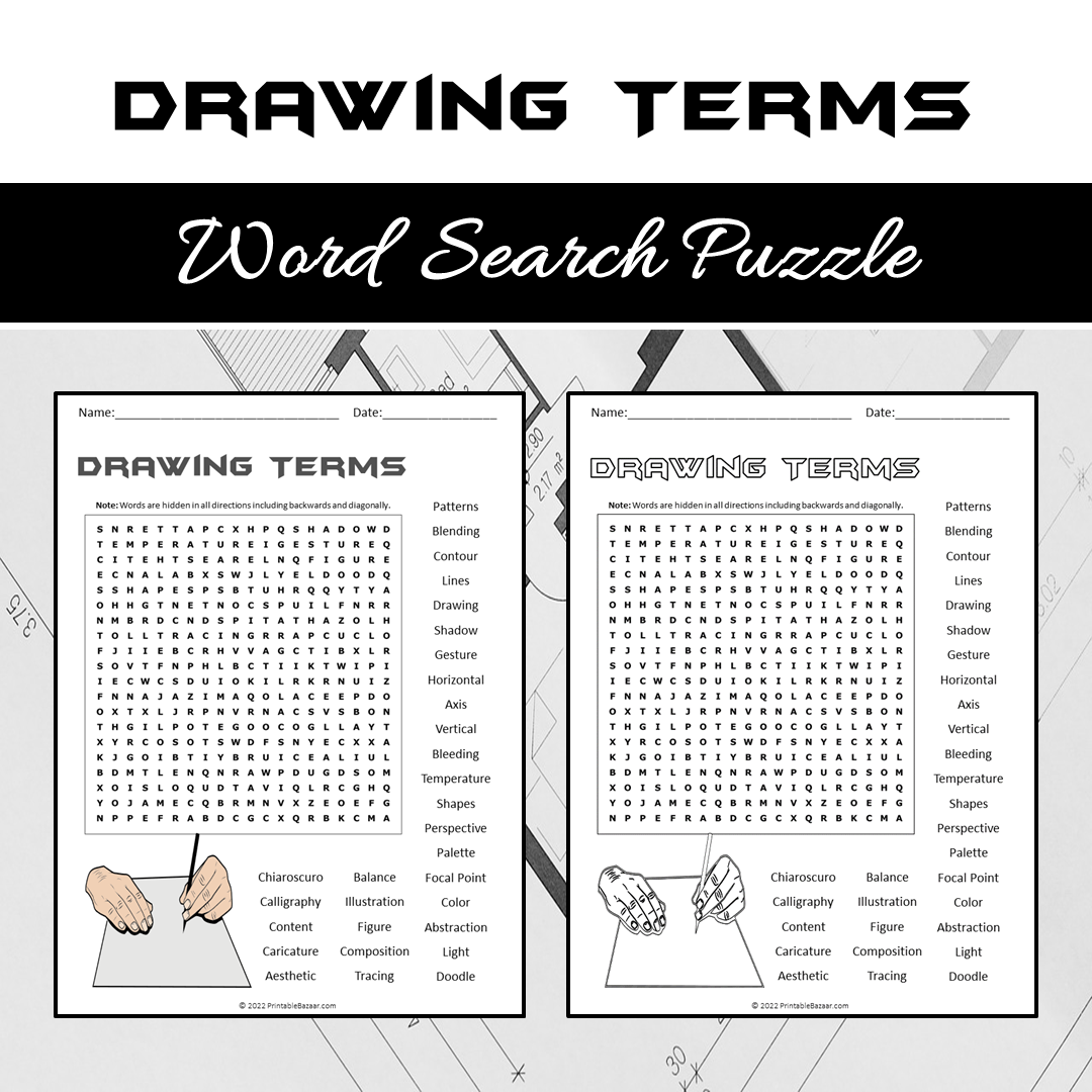 Drawing Terms Word Search Puzzle Worksheet PDF