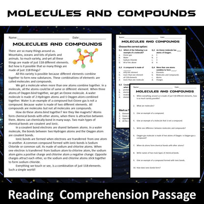 Molecules and Compounds Reading Comprehension Passage and Questions