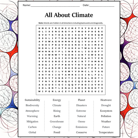 All About Climate Word Search Puzzle Worksheet Activity PDF