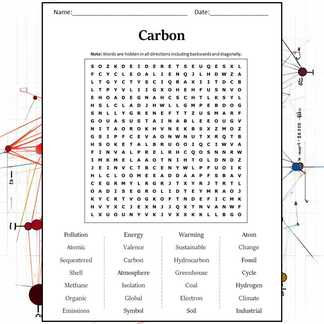 Carbon Word Search Puzzle Worksheet Activity PDF