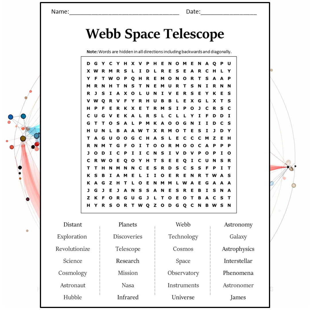 Webb Space Telescope Word Search Puzzle Worksheet Activity PDF