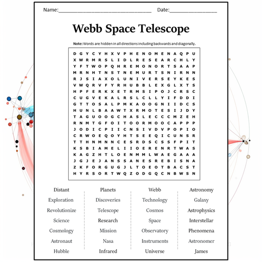 Webb Space Telescope Word Search Puzzle Worksheet Activity PDF