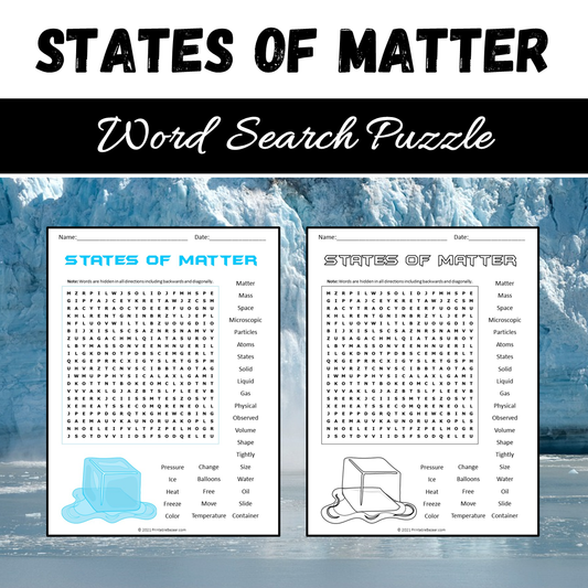 States Of Matter Word Search Puzzle Worksheet PDF