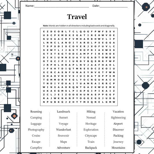 Travel Word Search Puzzle Worksheet Activity PDF