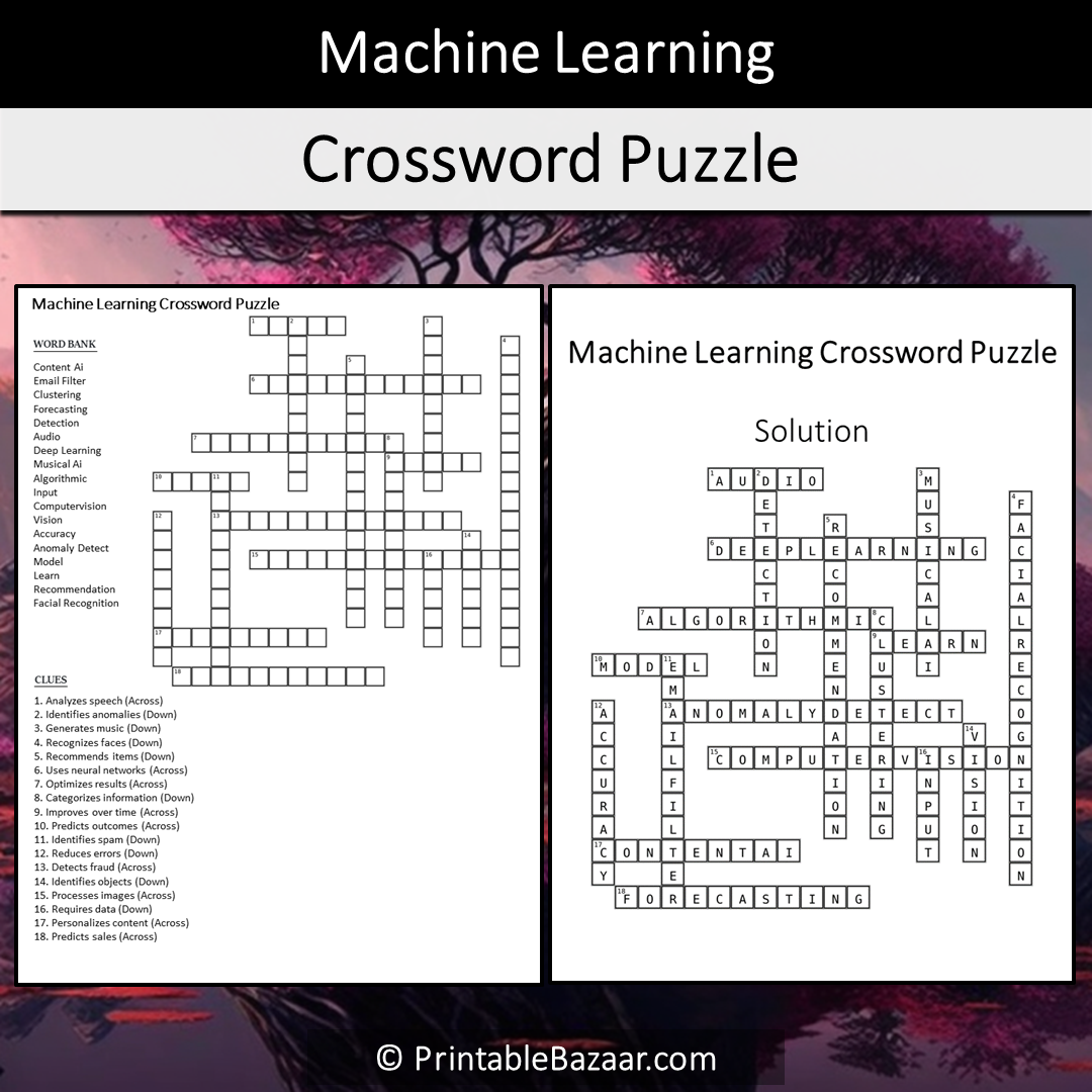 Machine Learning Crossword Puzzle Worksheet Activity Printable PDF