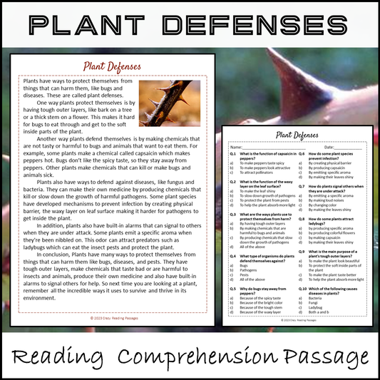 Plant Defenses Reading Comprehension Passage and Questions | Printable PDF