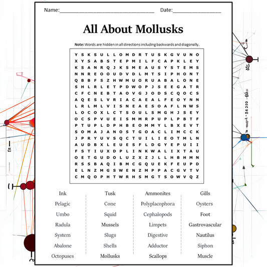 All About Mollusks Word Search Puzzle Worksheet Activity PDF