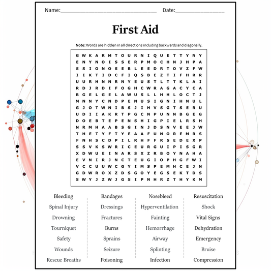 First Aid Word Search Puzzle Worksheet Activity PDF