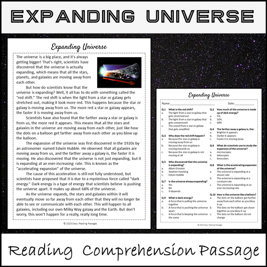 Expanding Universe Reading Comprehension Passage and Questions | Printable PDF