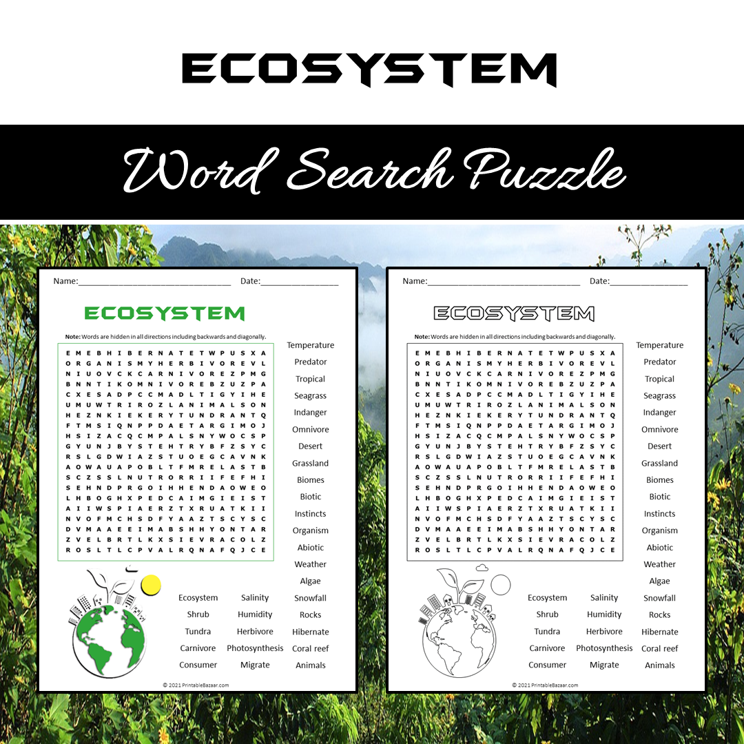 Ecosystem Word Search Puzzle Worksheet PDF