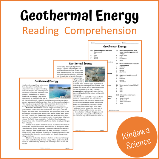 Geothermal Energy Reading Comprehension Passage and Questions | Printable PDF