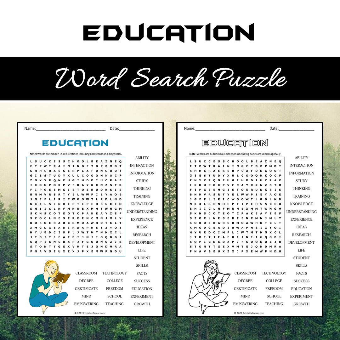 Education Word Search Puzzle Worksheet PDF