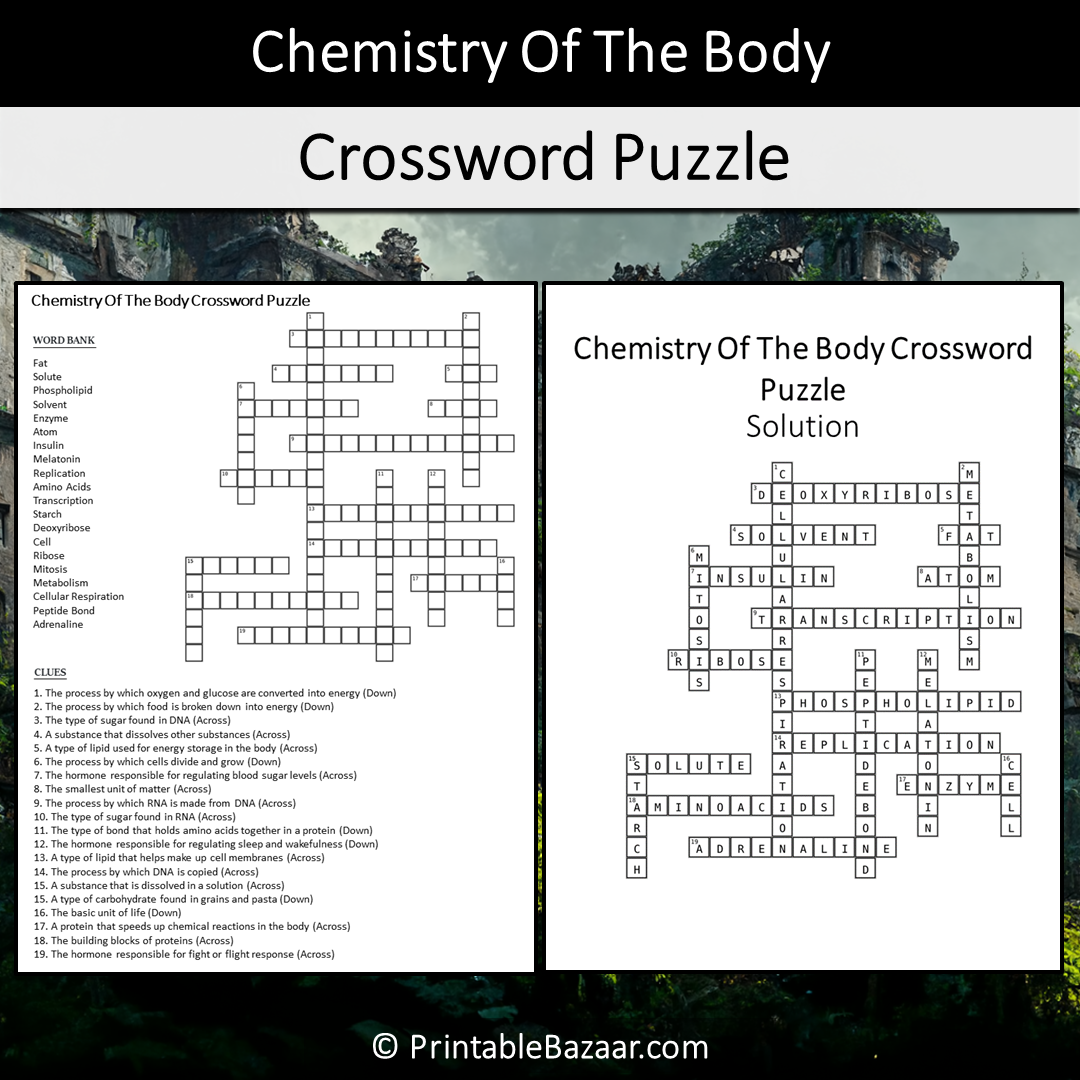 Chemistry Of The Body Crossword Puzzle Worksheet Activity Printable PDF