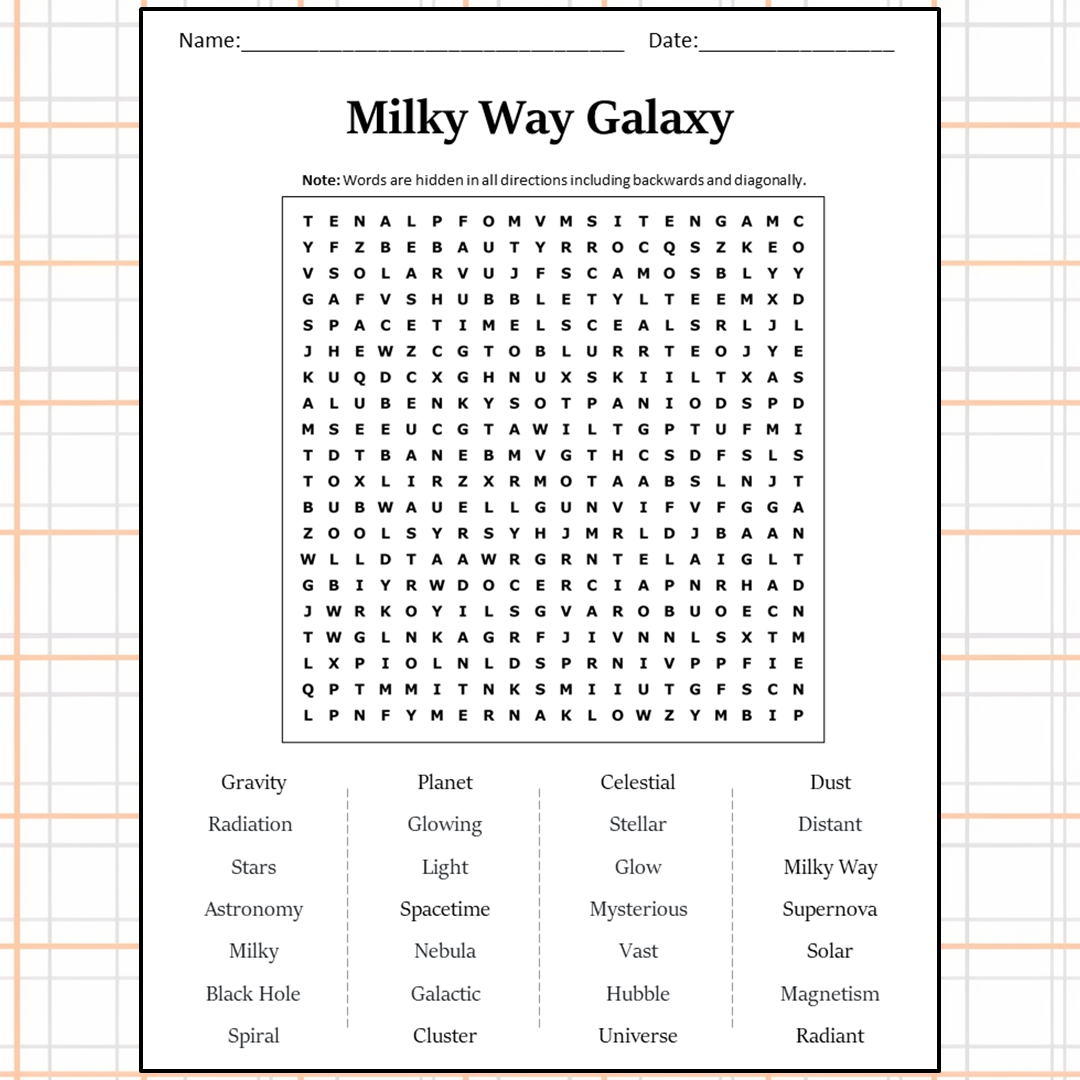 Milky Way Galaxy Word Search Puzzle Worksheet Activity PDF