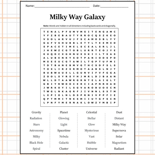 Milky Way Galaxy Word Search Puzzle Worksheet Activity PDF