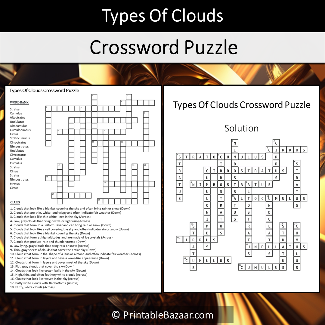 Types Of Clouds Crossword Puzzle Worksheet Activity Printable PDF