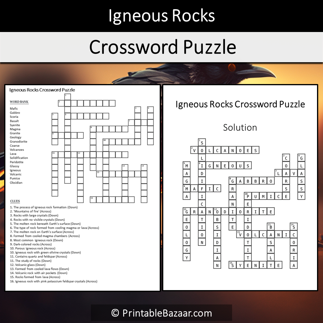 Igneous Rocks Crossword Puzzle Worksheet Activity Printable PDF