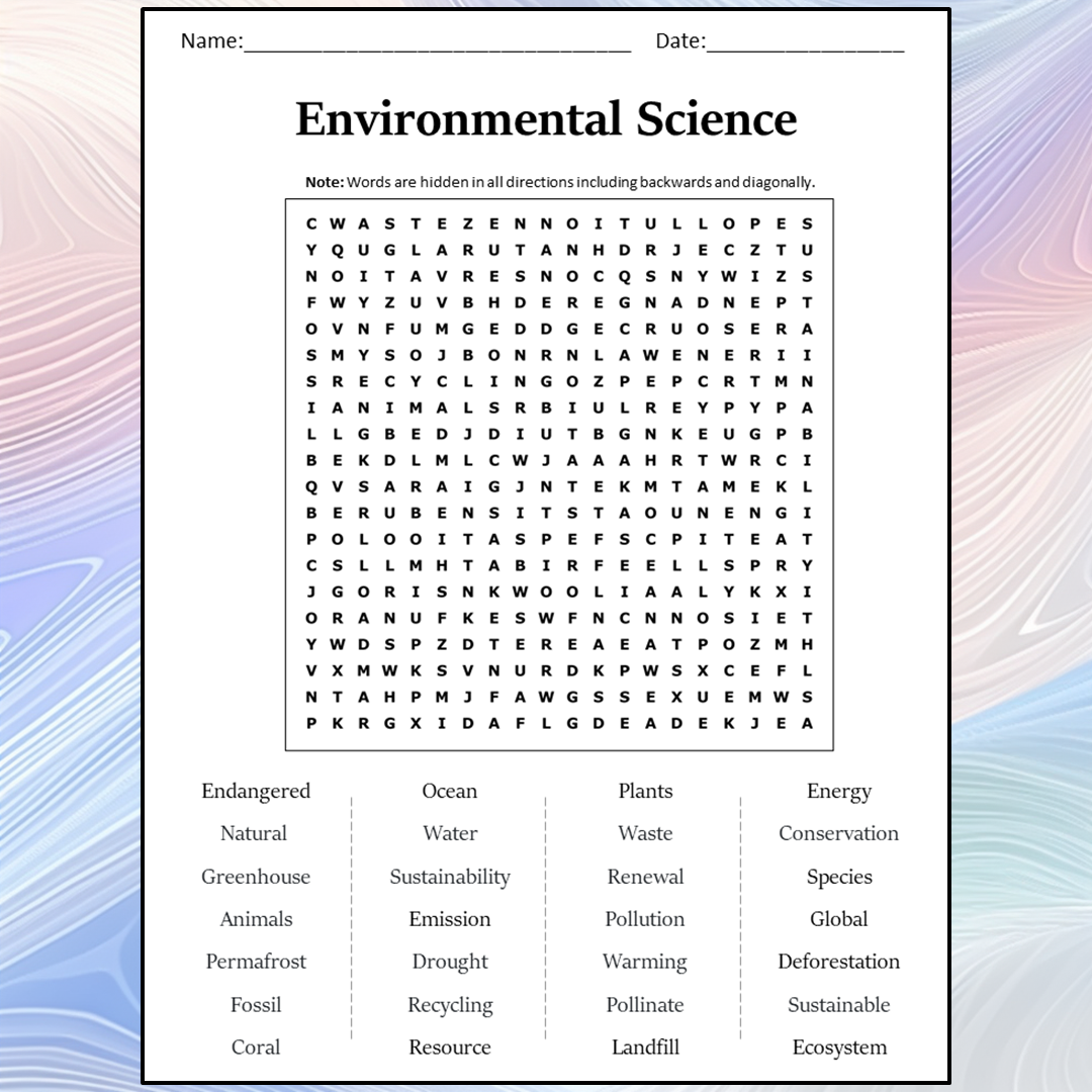 Environmental Science Word Search Puzzle Worksheet Activity PDF