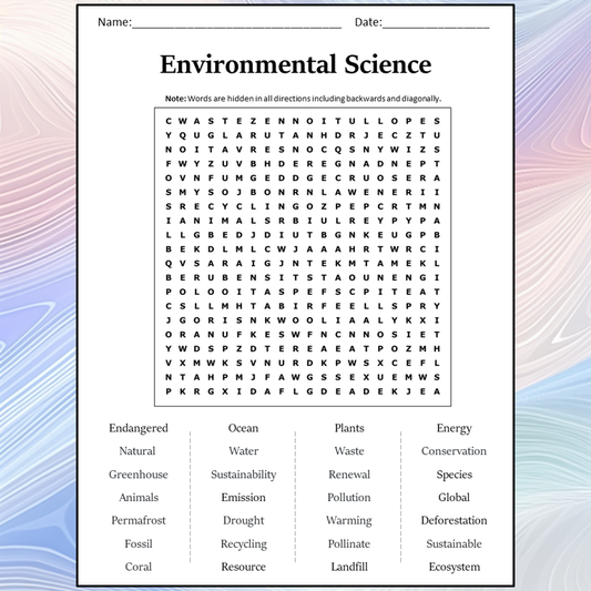 Environmental Science Word Search Puzzle Worksheet Activity PDF