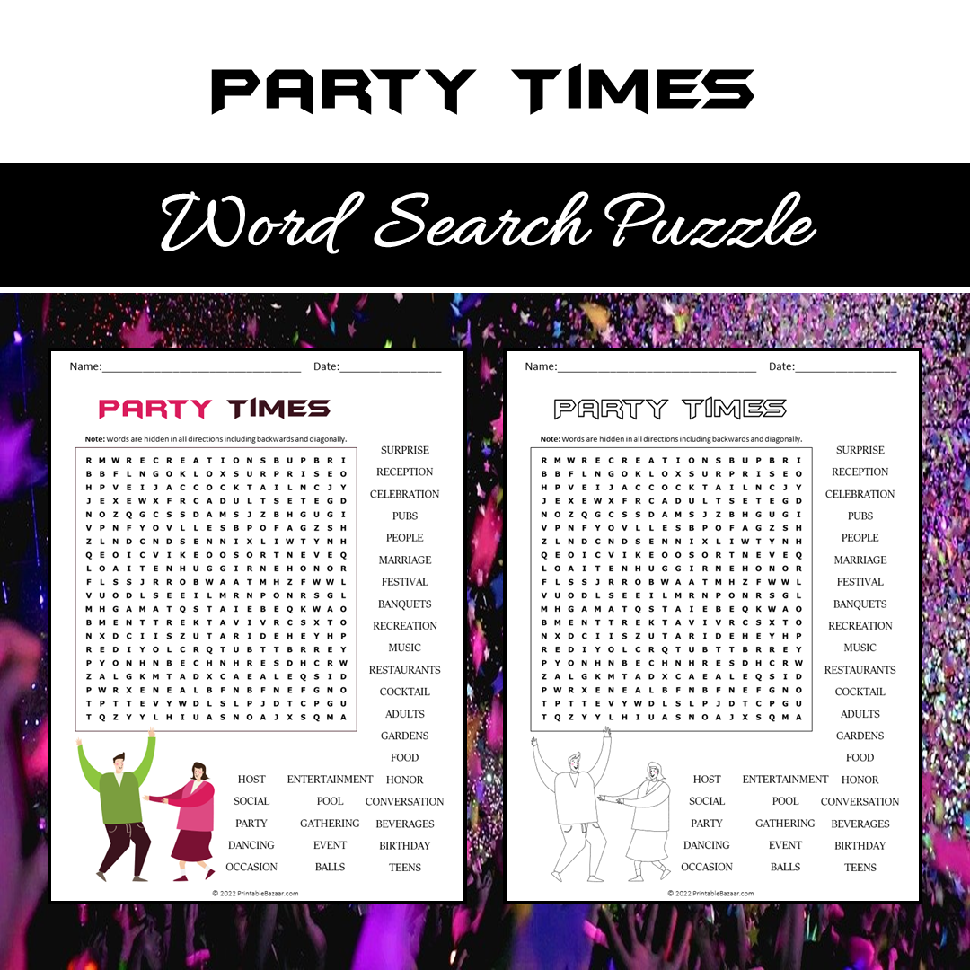 Party Times Word Search Puzzle Worksheet PDF
