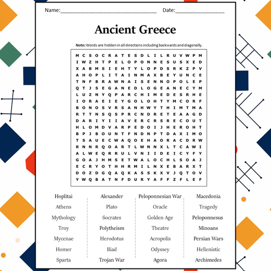 Ancient Greece Word Search Puzzle Worksheet Activity PDF