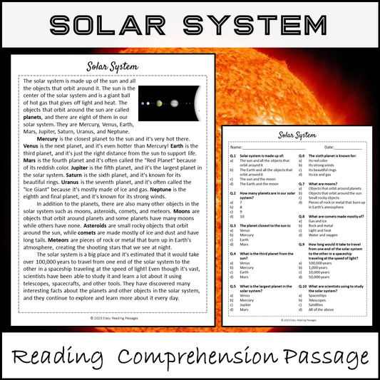 Solar System Reading Comprehension Passage and Questions | Printable PDF