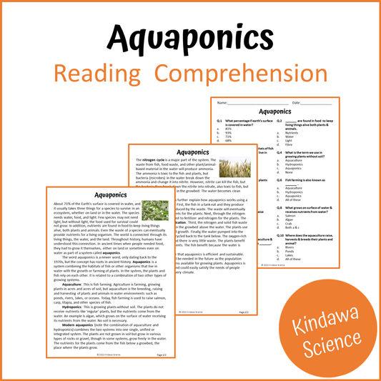 Aquaponics Reading Comprehension Passage and Questions | Printable PDF