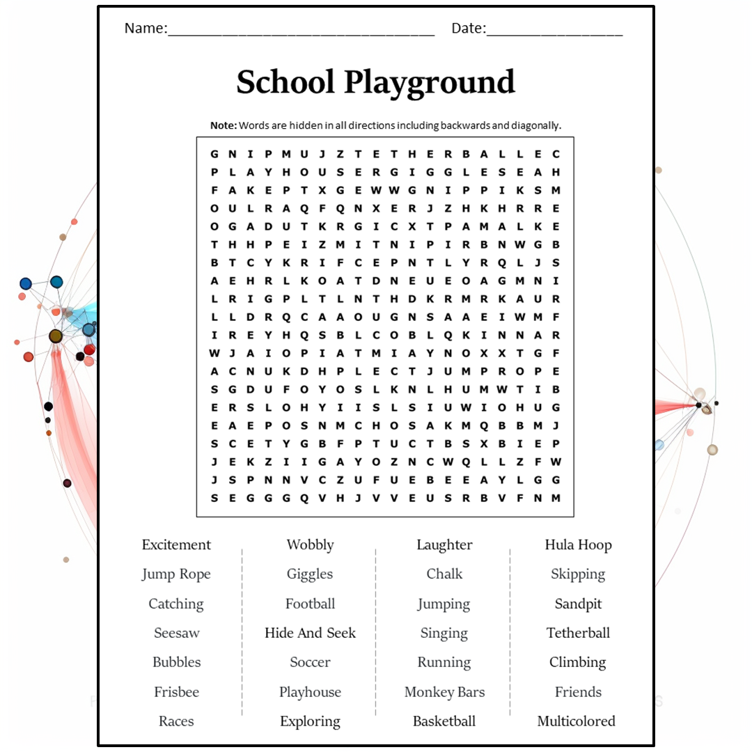 School Playground Word Search Puzzle Worksheet Activity PDF