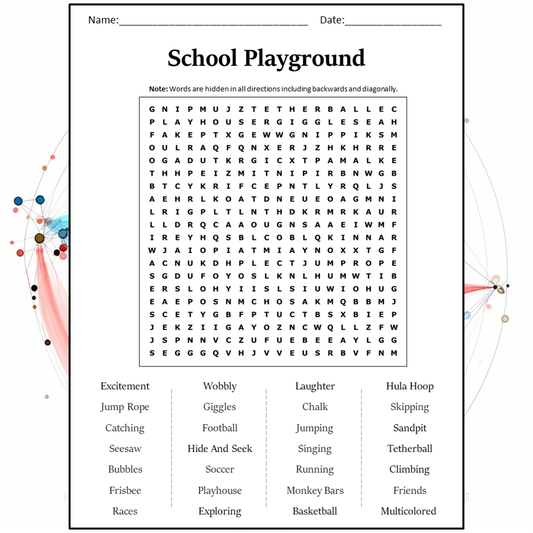 School Playground Word Search Puzzle Worksheet Activity PDF