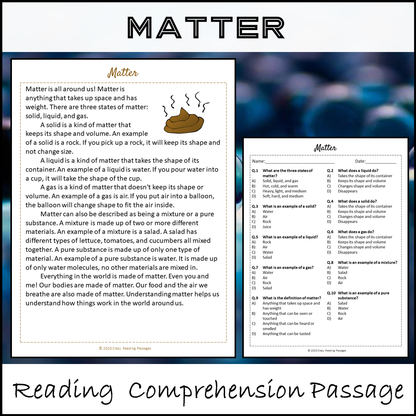 Matter Reading Comprehension Passage and Questions | Printable PDF