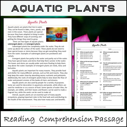 Aquatic Plants Reading Comprehension Passage and Questions | Printable PDF