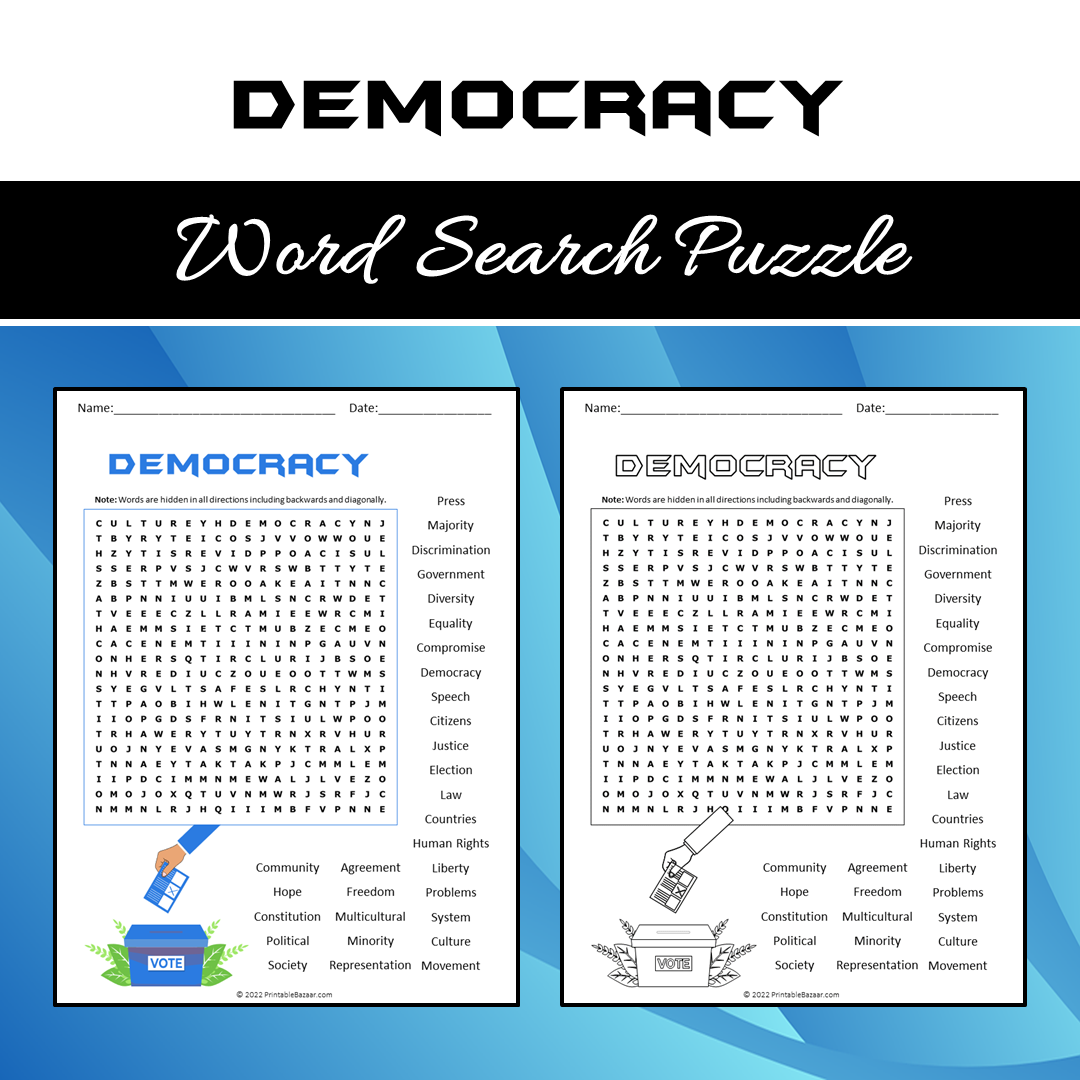 Democracy Word Search Puzzle Worksheet PDF