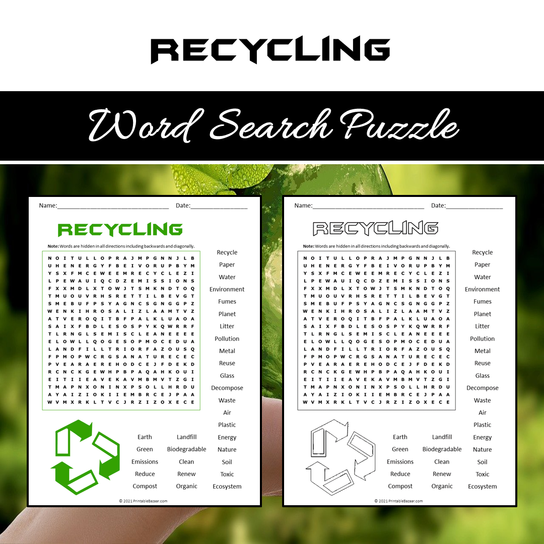 Recycling Word Search Puzzle Worksheet PDF