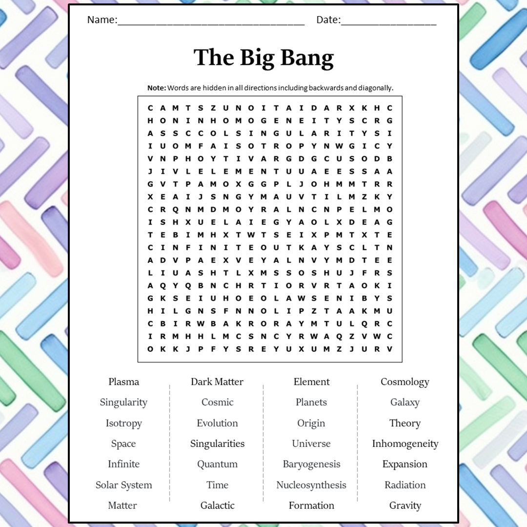 The Big Bang Word Search Puzzle Worksheet Activity PDF