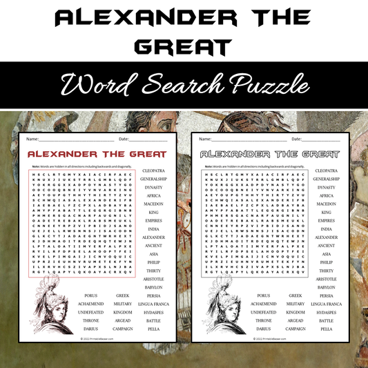 Alexander The Great Word Search Puzzle Worksheet PDF