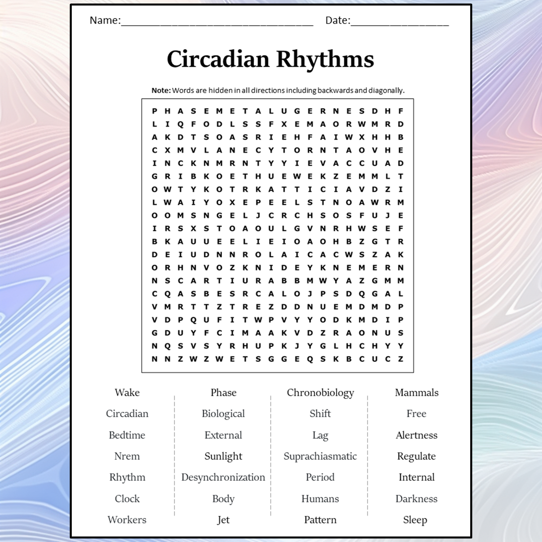 Circadian Rhythms Word Search Puzzle Worksheet Activity PDF ...