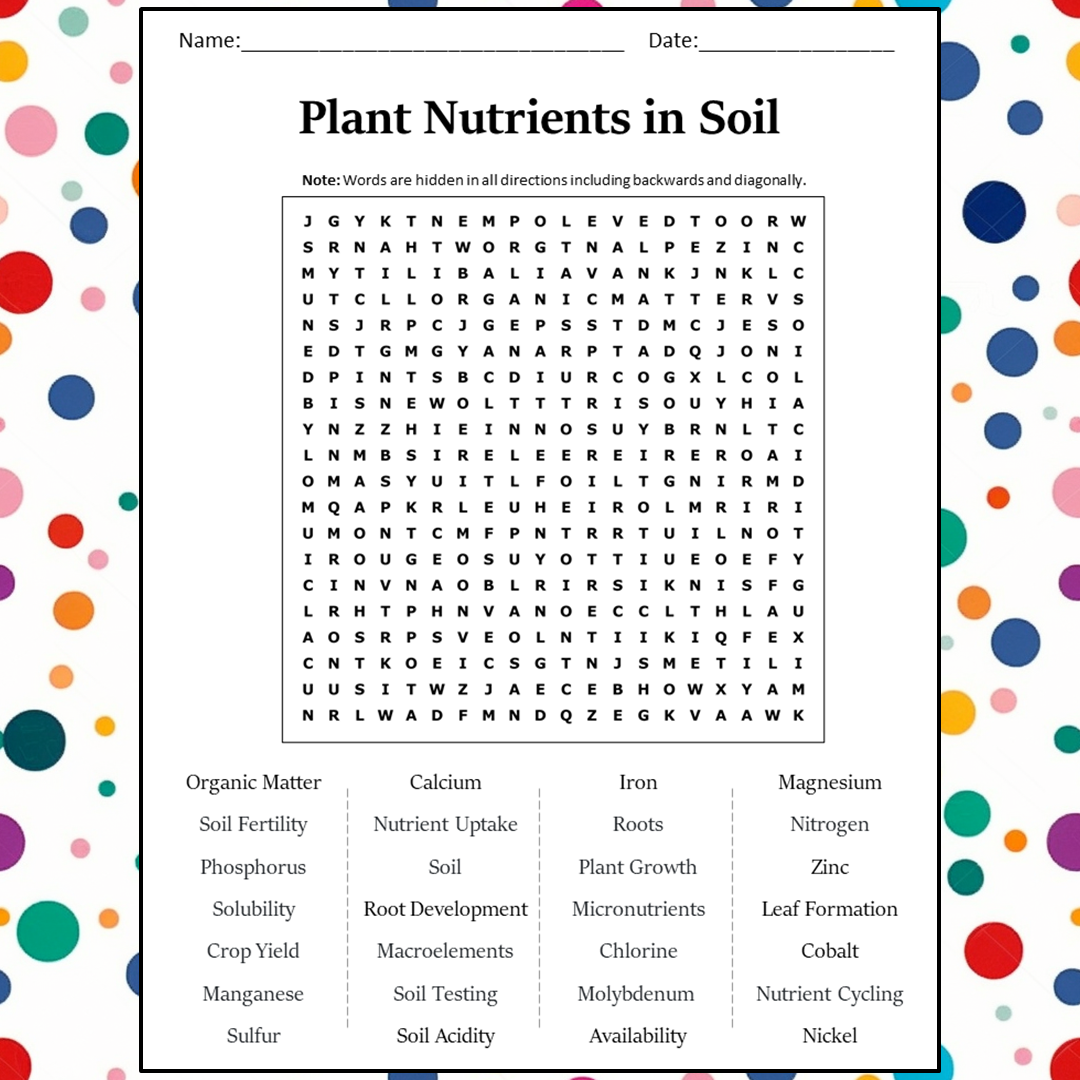 Plant Nutrients In Soil Word Search Puzzle Worksheet Activity PDF ...