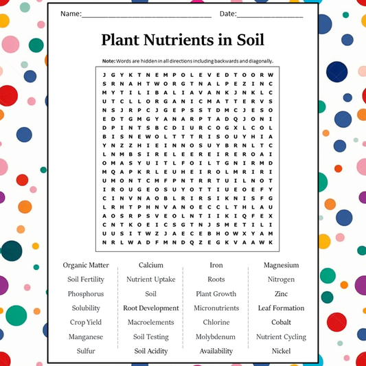 Plant Nutrients In Soil Word Search Puzzle Worksheet Activity PDF