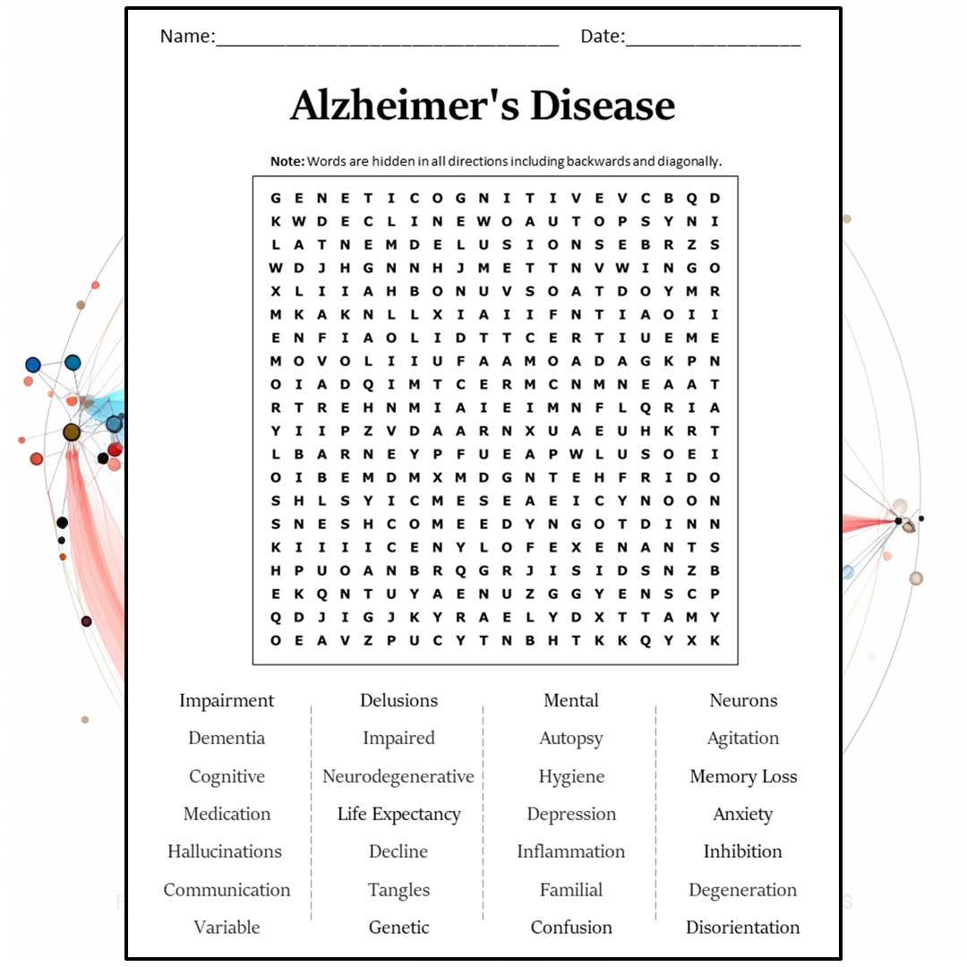 Alzheimer's Disease Word Search Puzzle Worksheet Activity PDF