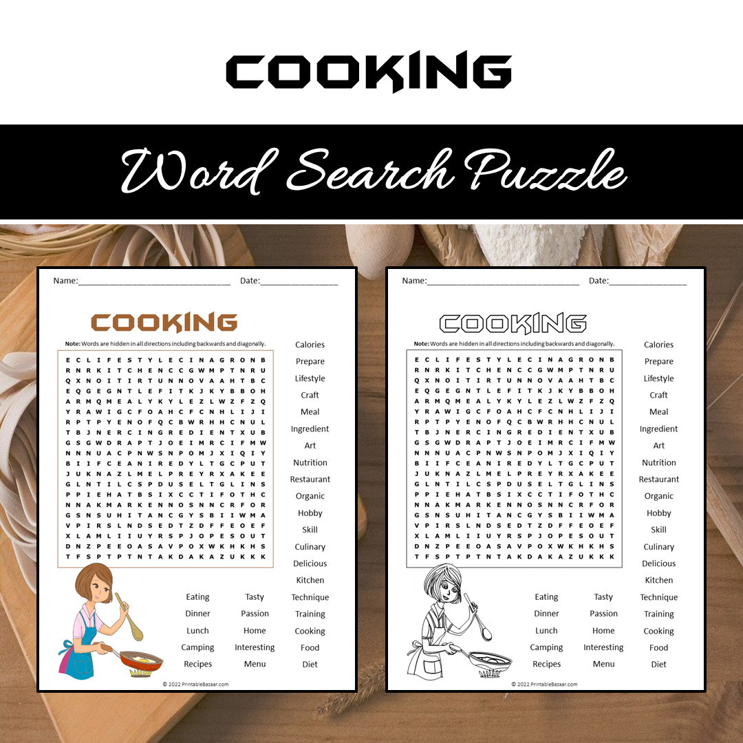 Cooking Word Search Puzzle Worksheet PDF
