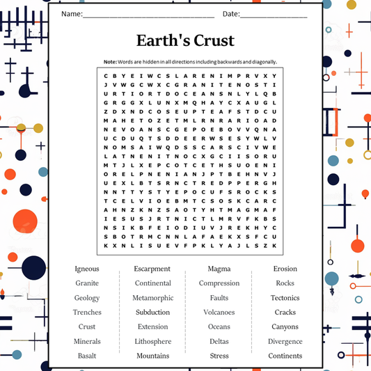 Earth's Crust Word Search Puzzle Worksheet Activity PDF