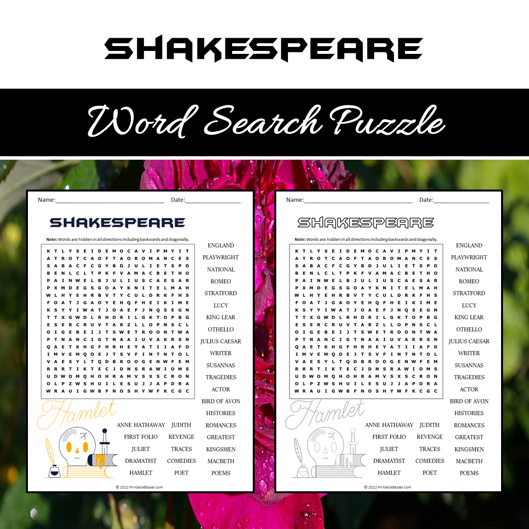 Shakespeare Word Search Puzzle Worksheet PDF