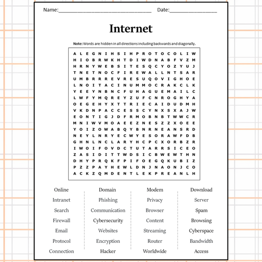 Internet Word Search Puzzle Worksheet Activity PDF