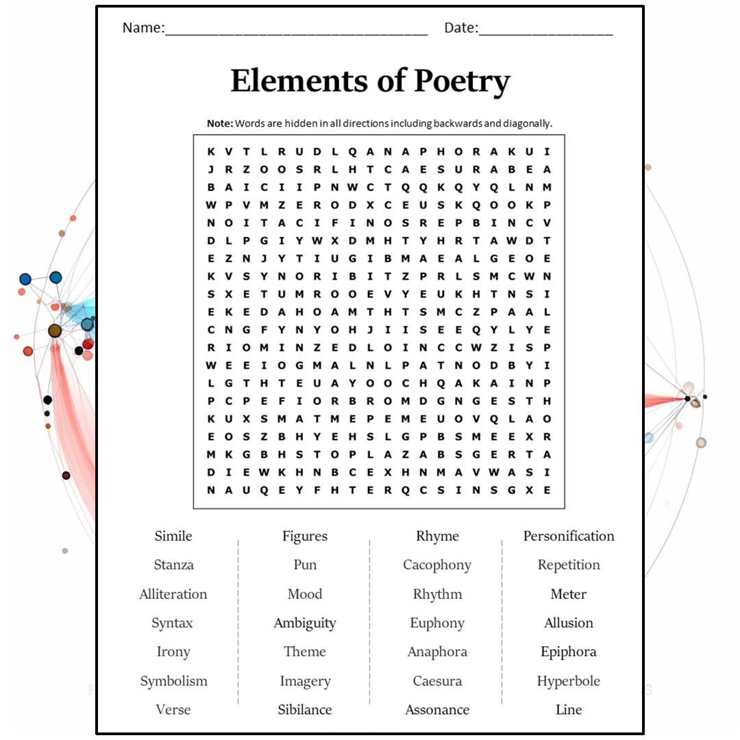Elements Of Poetry Word Search Puzzle Worksheet Activity PDF