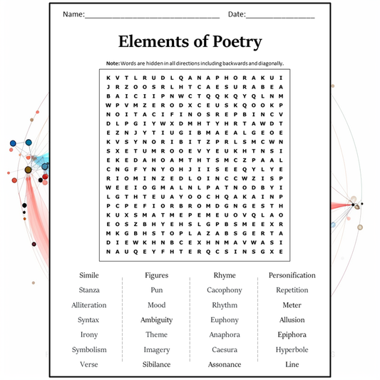 Elements Of Poetry Word Search Puzzle Worksheet Activity PDF