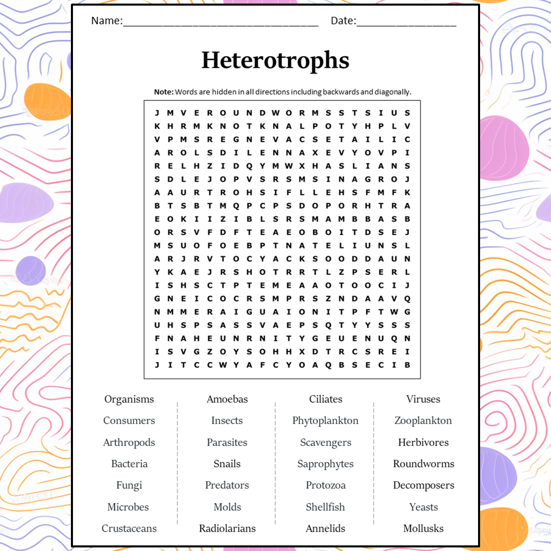 Heterotrophs Word Search Puzzle Worksheet Activity PDF